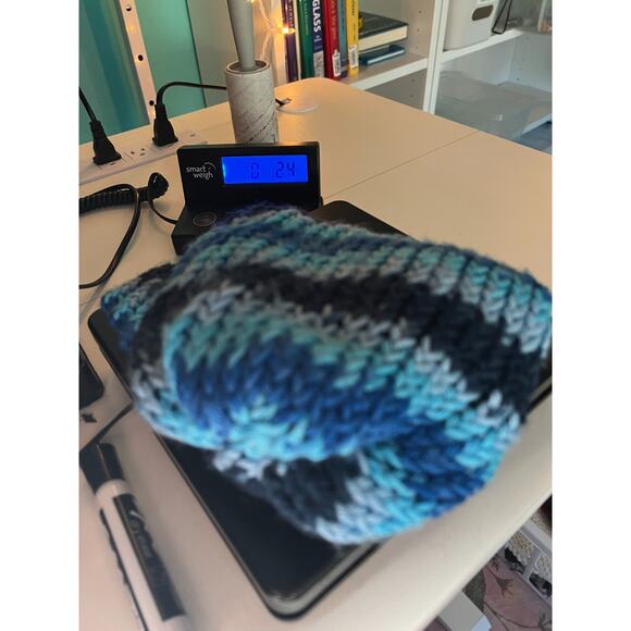 Knit Light and Dark Blue Striped Beanie Knit Hat Outdoors XS - Picture 8 of 8